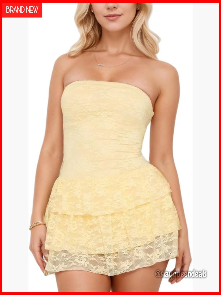 Strapless Ruffle Lace Layered Mini Dress Y2k Backless Tube Bodycon